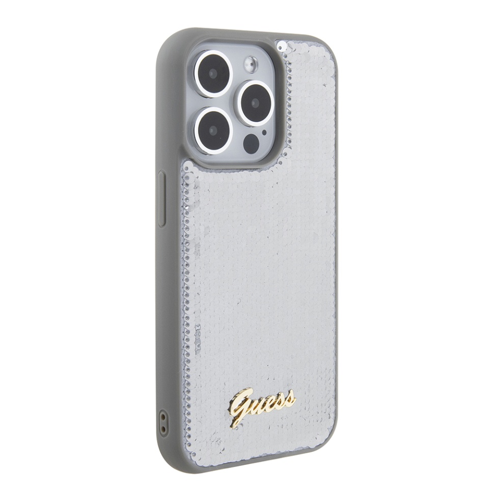 Husa pentru iPhone 15 Pro, Sequin Script Metal, Guess - Argintiu - 3 | YEO