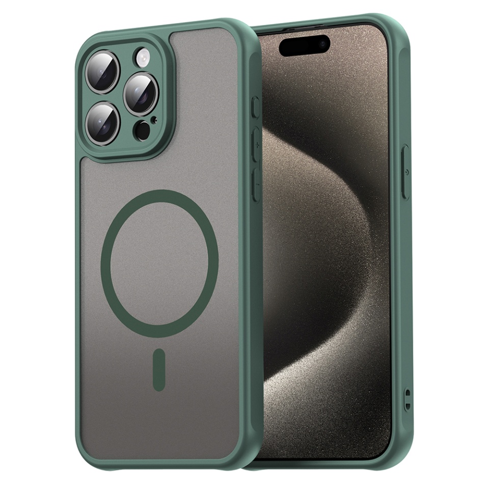 Husa pentru iPhone 15 Pro, SKYDDAR INNOVATION, HaloFrost MagSafe II, Antisoc, set cu sticker, Verde