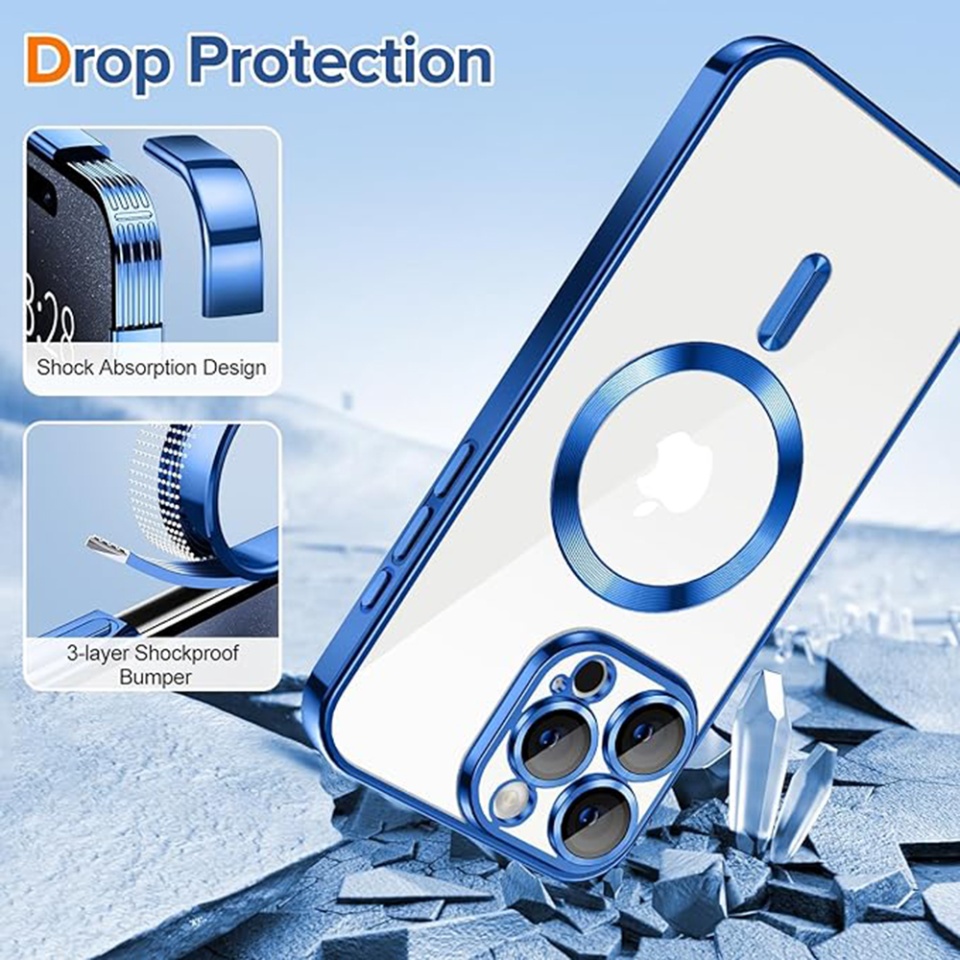 Husa pentru iPhone 15 Pro, SKYDDAR INNOVATION, Luxury Shield Magsafe, Protectie Antisoc, Albastru, set cu sticker - 2 | YEO