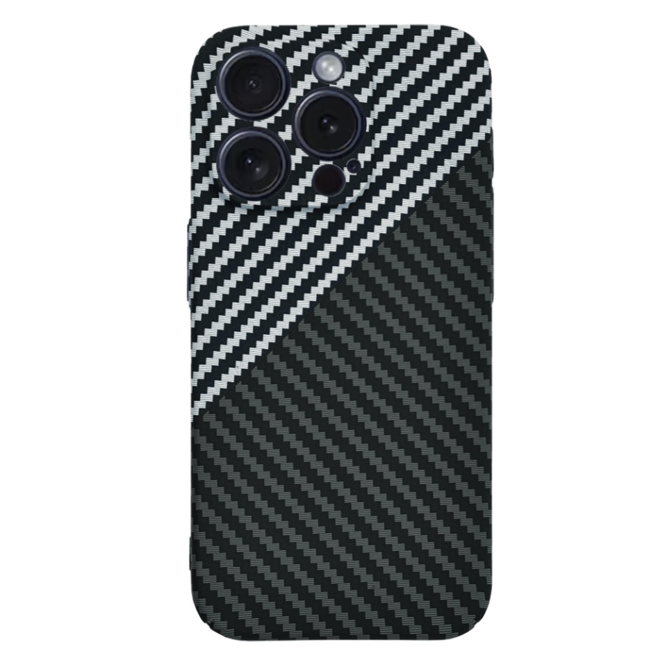Husa pentru iPhone 15 Pro, SKYDDAR INNOVATION, textura carbon, Carbonite FiberShell, Gri, set cu sticker - 1 | YEO
