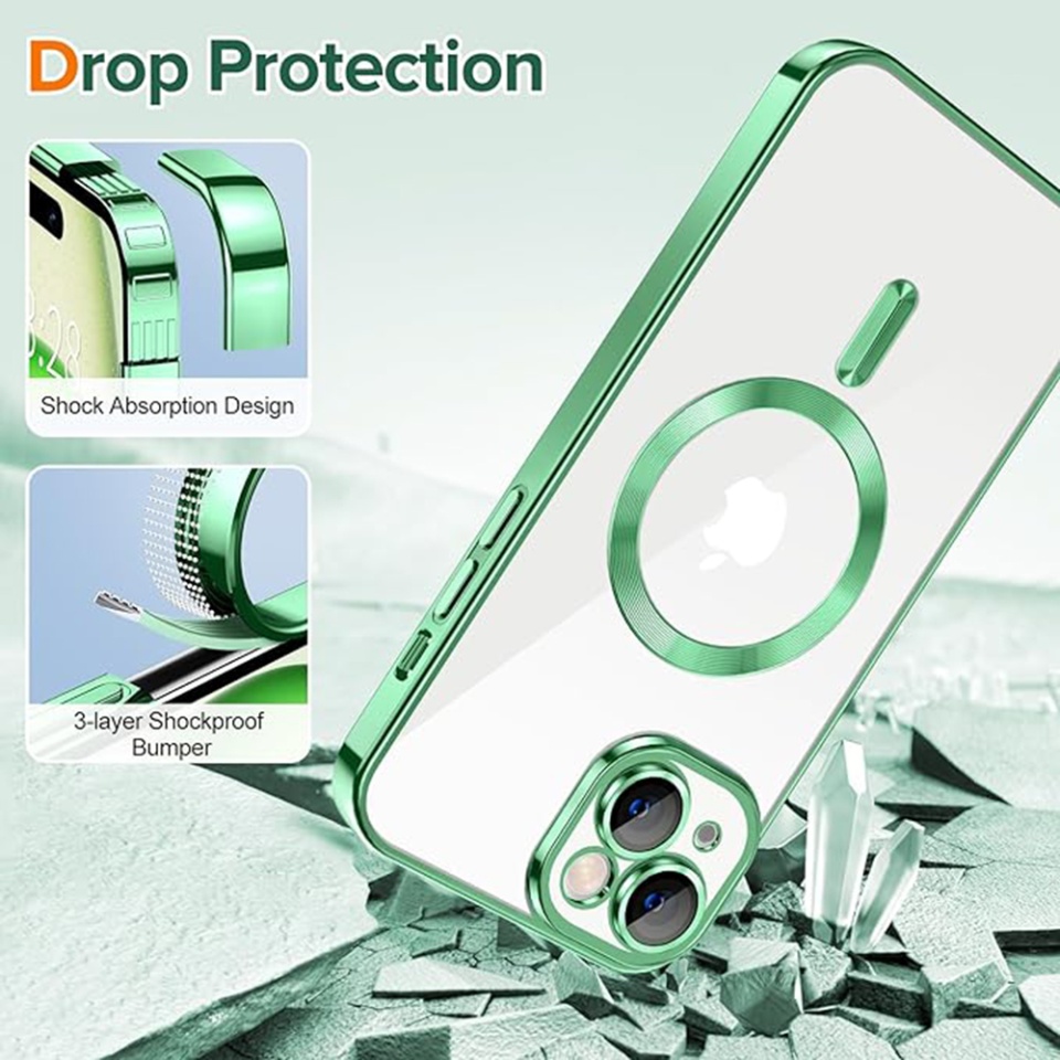 Husa pentru iPhone 15, SKYDDAR INNOVATION, Luxury Shield Magsafe, Protectie Antisoc, Verde deschis, set cu sticker - 2 | YEO