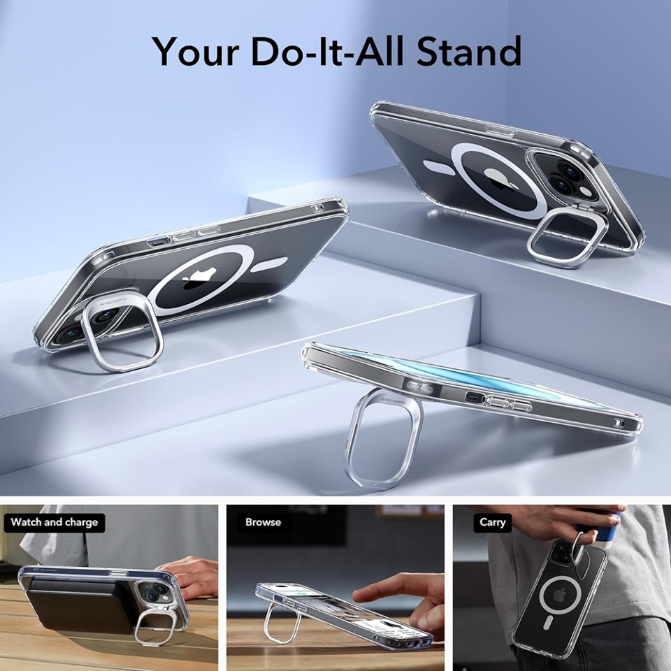 Husa pentru iPhone 15, slim MagSafe, Classic Hybrid HaloLock Kickstand ESR - Transparenta - 2 | YEO