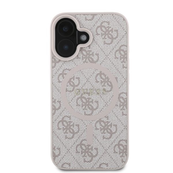 Husa pentru iPhone 16, 4G Ring Classic Logo MagSafe, Guess, Roz - 1 | YEO