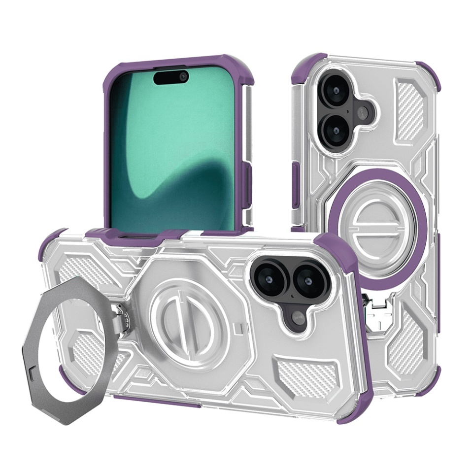 Husa pentru iPhone 16, Antisoc, SKYDDAR INOVATION, Carbon Shield PRO, Magsafe, set cu sticker, Mov