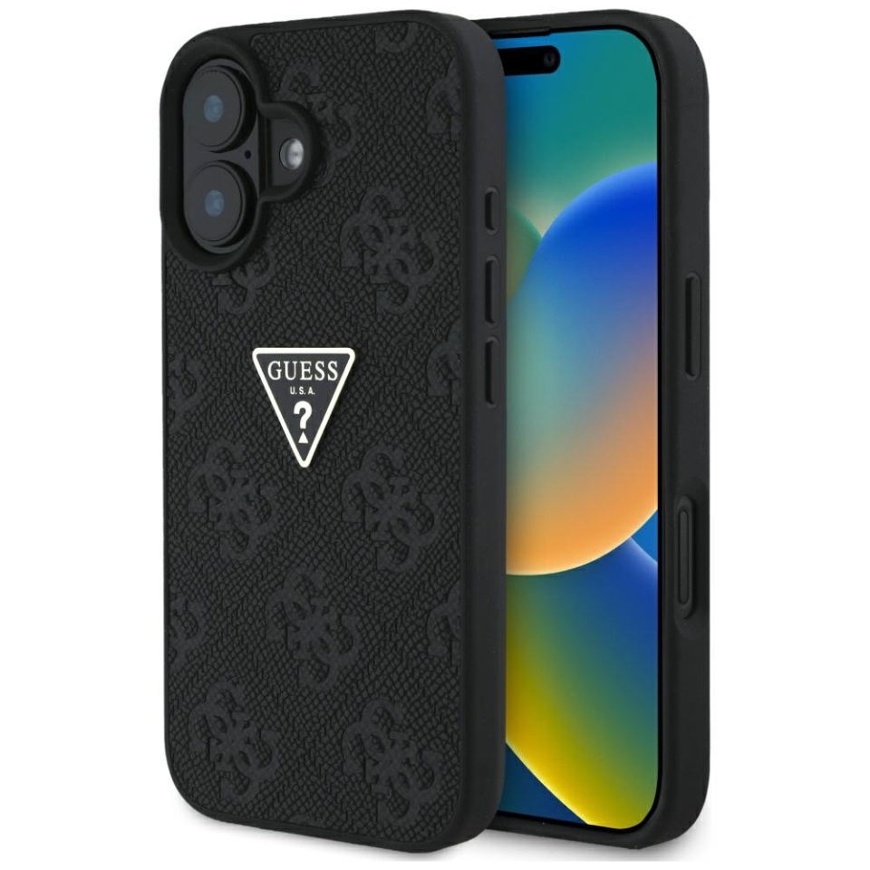 Husa pentru iPhone 16, Guess 4G Metal Logo, Protectie Slim, Compatibila, Negru