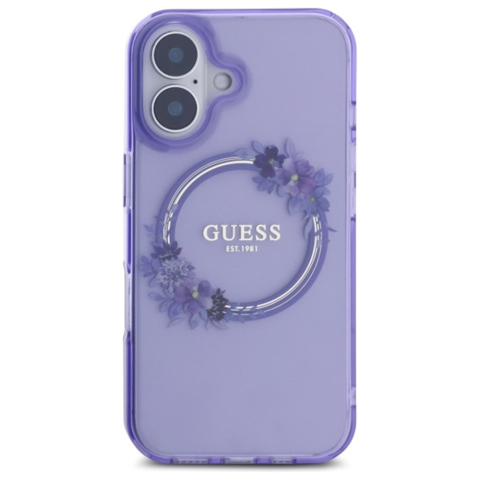 Husa pentru iPhone 16, IML Flowers Wreath MagSafe, Guess - Mov - 1 | YEO