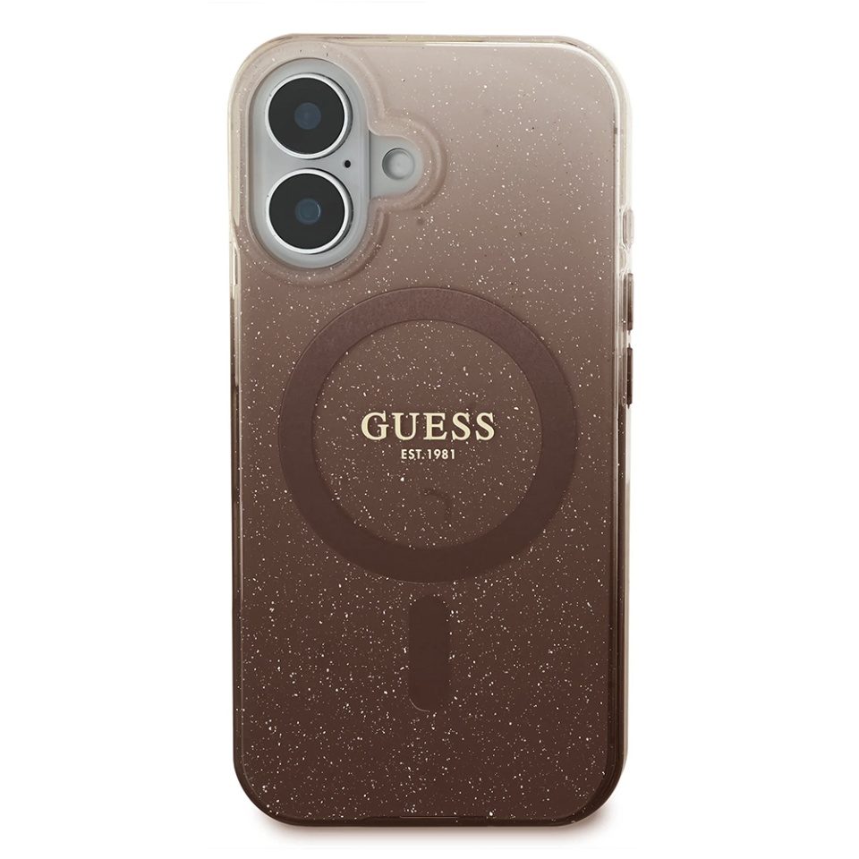 Husa pentru iPhone 16, IML Glitter Gradient MagSafe, Guess - Maro - 1 | YEO