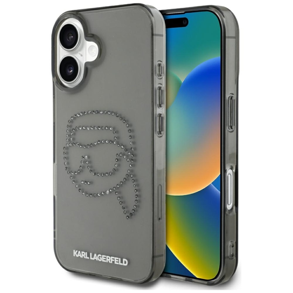 Husa pentru iPhone 16 IML Rhinestones, Karl Lagerfeld - Negru