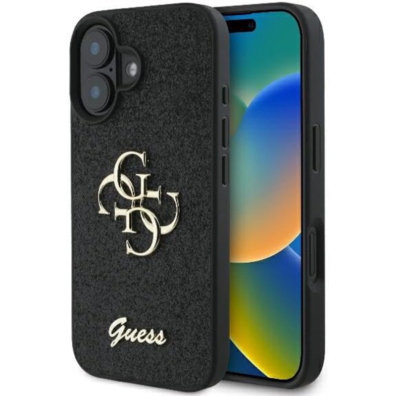 Husa pentru iPhone 16 Plus, Glitter Fixed Big 4G, Protectie Slim, Guess, Negru