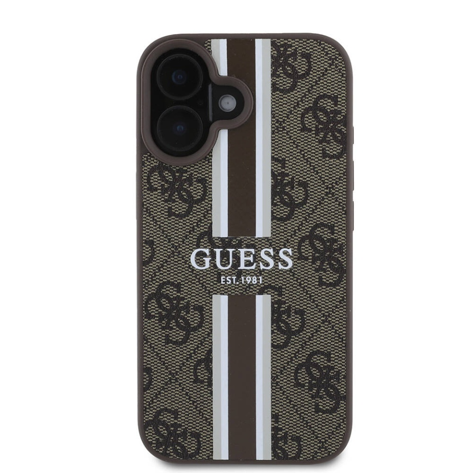 Husa pentru iPhone 16 Plus, Guess, Hardcase 4G Printed Stripes MagSafe, Maro - 2 | YEO