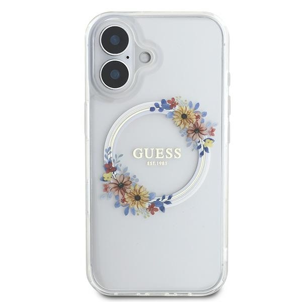 Husa pentru iPhone 16 Plus, IML Flowers Wreath MagSafe, Guess - Mov - 3 | YEO