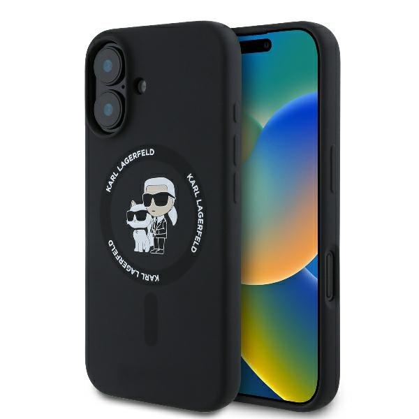 Husa pentru iPhone 16 Plus, Silicone MagSafe, Karl Lagerfeld - Negru