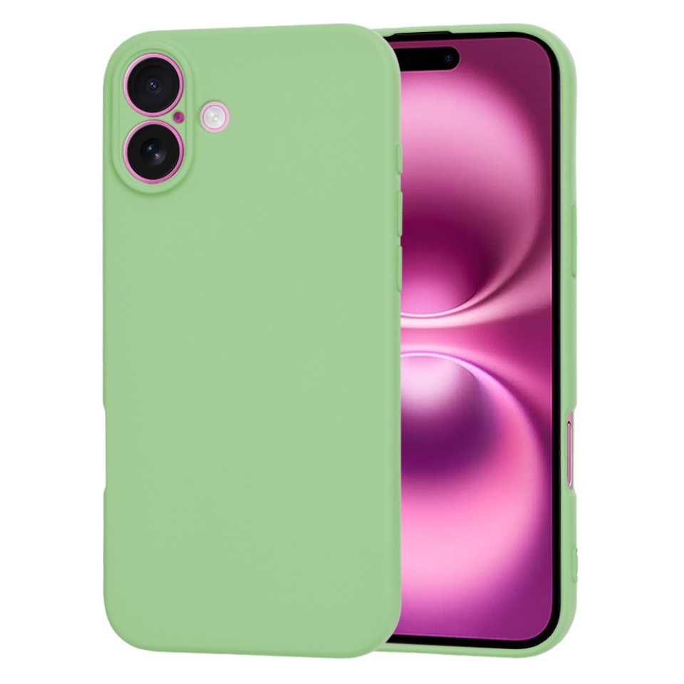 Husa pentru iPhone 16 Plus, SKYDDAR INNOVATION, din Silicon Catifelat, SoftElegance , Verde deschis, set cu sticker