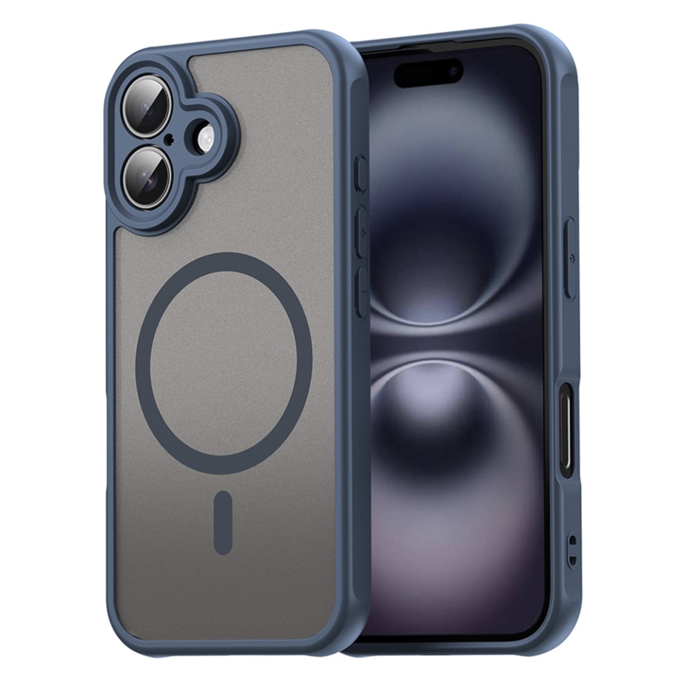 Husa pentru iPhone 16 Plus, SKYDDAR INNOVATION, HaloFrost MagSafe II, Antisoc, set cu sticker, Bleumarin