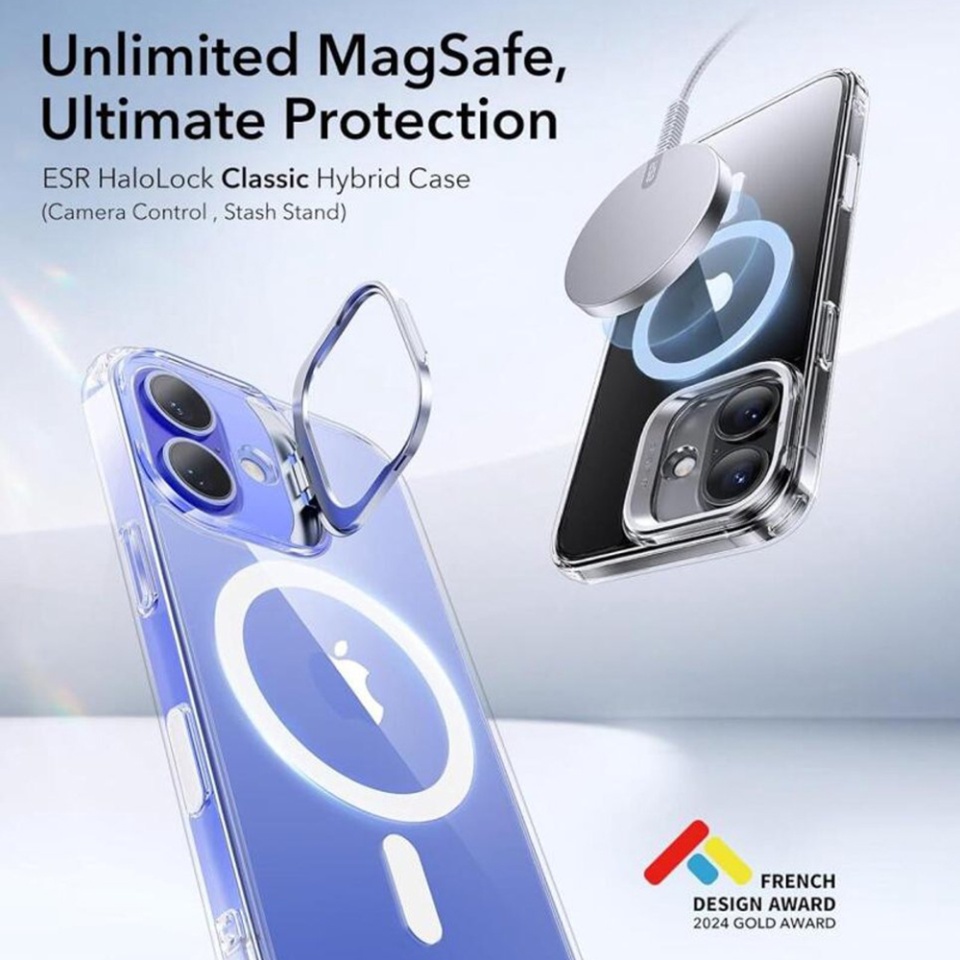 Husa pentru iPhone 16 Plus, slim, ESR Classic Hybrid HaloLock Kickstand, Transparenta - 3 | YEO