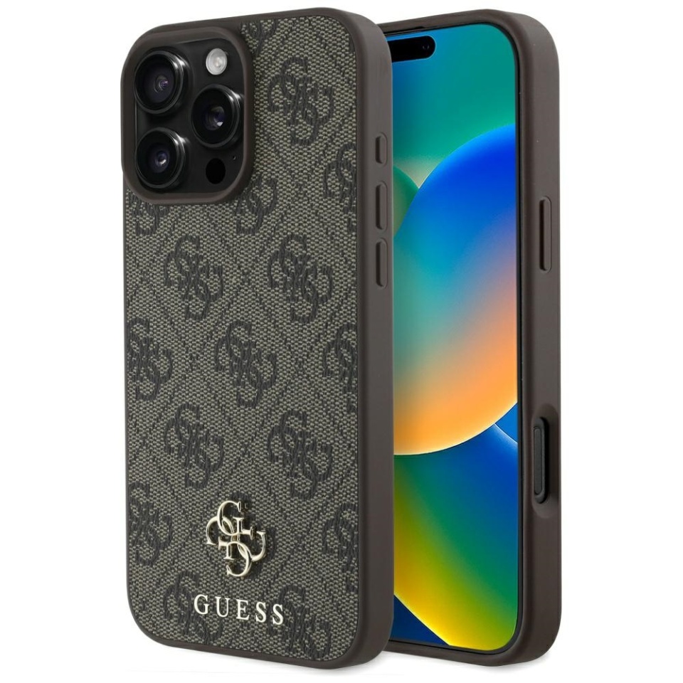 Husa pentru iPhone 16 Pro, Guess, 4G Small and Classic Logo MagSafe, Protectie Slim, Maro