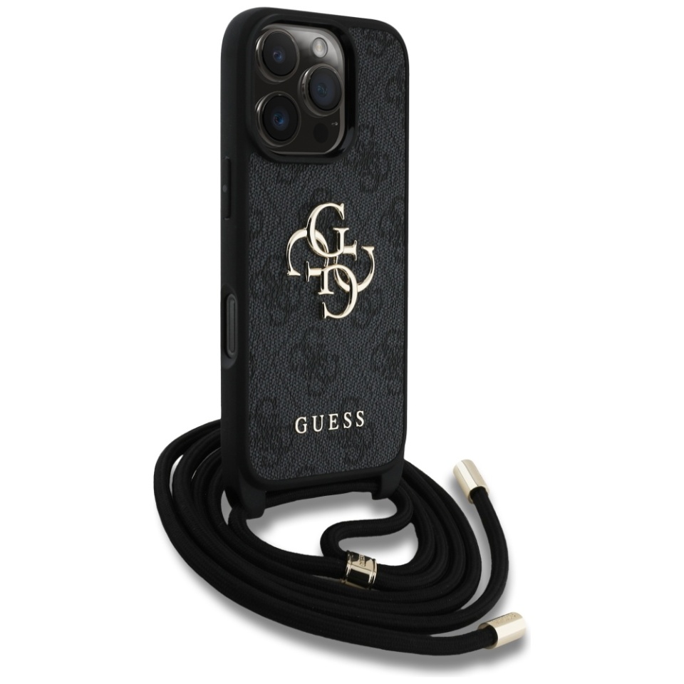 Husa pentru iPhone 16 Pro, Guess Hardcase 4G Big Logo with Cord Strap, Protectie Slim, Compatibila, Negru - 2 | YEO