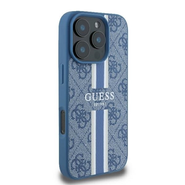 Husa pentru iPhone 16 Pro, Guess, Hardcase 4G Printed Stripes MagSafe, Albastru - 3 | YEO