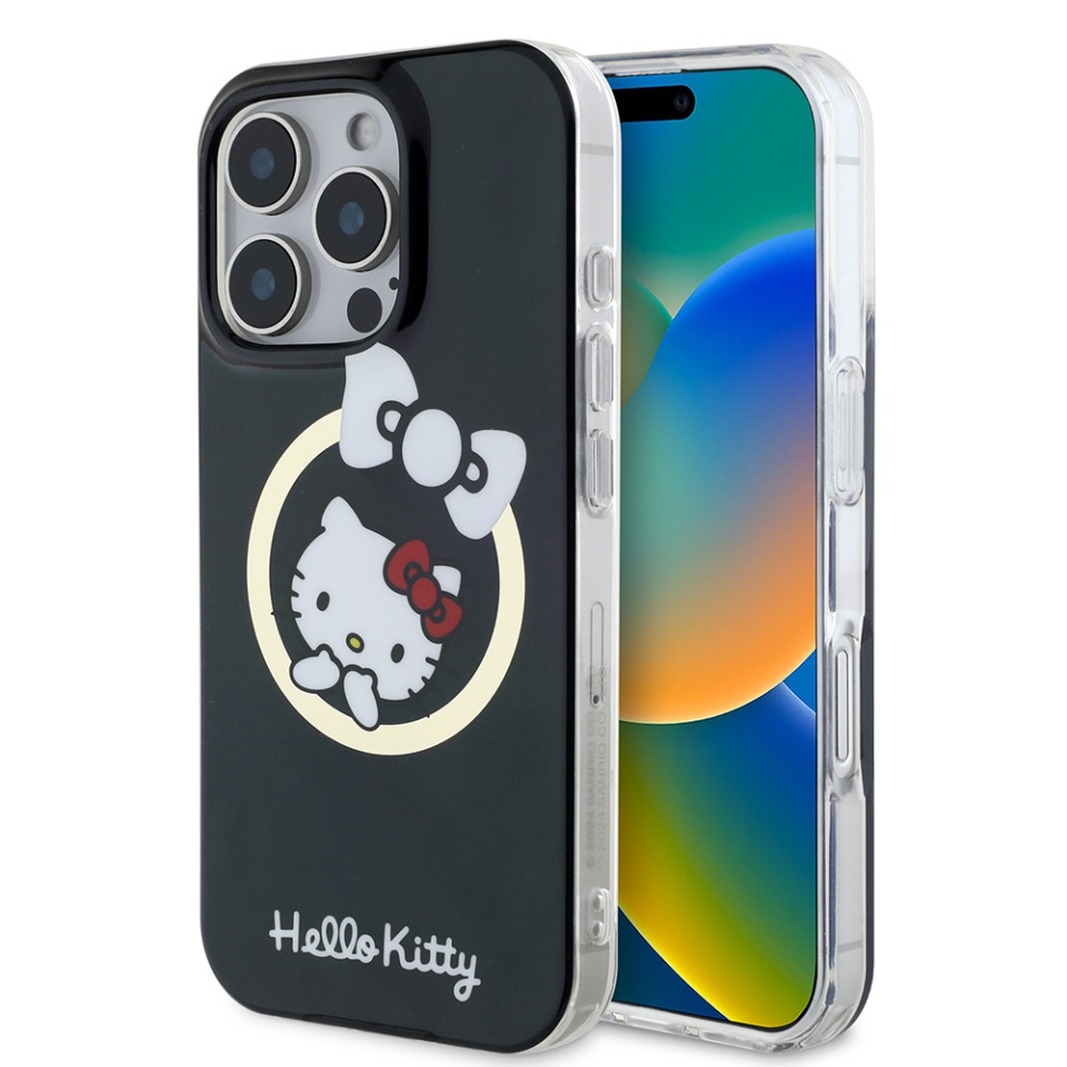 Husa pentru iPhone 16 Pro, Hardcase IML, Hello Kitty - Negru