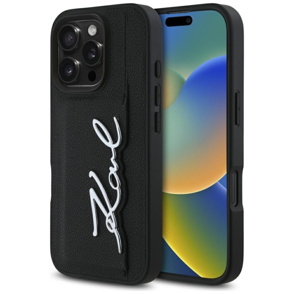 Husa pentru iPhone 16 Pro, Hardcase Leather, Karl Lagerfeld, Negru