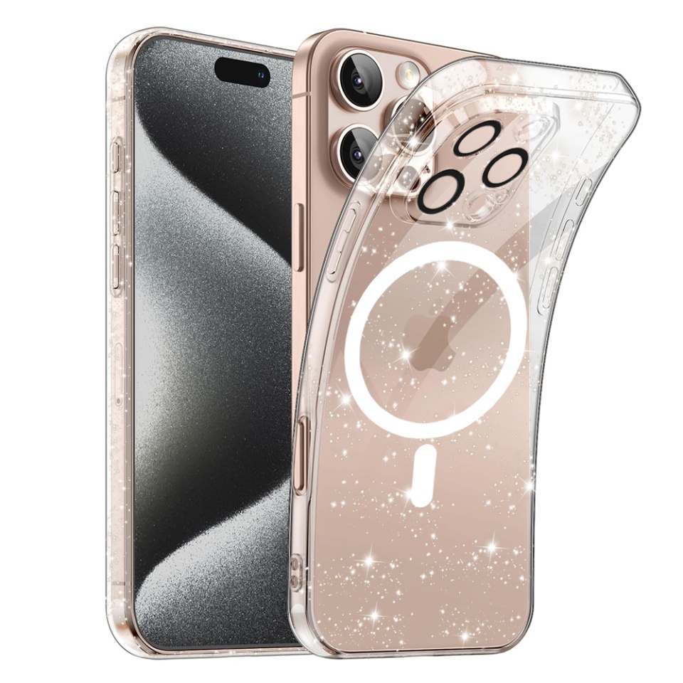 Husa pentru iPhone 16 Pro , Magsafe, din Silicon TPU cu Sclipici, Design Elegant si Ultra Subtire, SKDR Shine - Transparenta