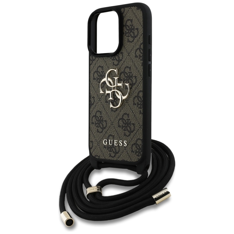Husa pentru iPhone 16 Pro Max, Guess Hardcase 4G Big Logo with Cord Strap, Protectie Slim, Compatibila, Maro - 3 | YEO