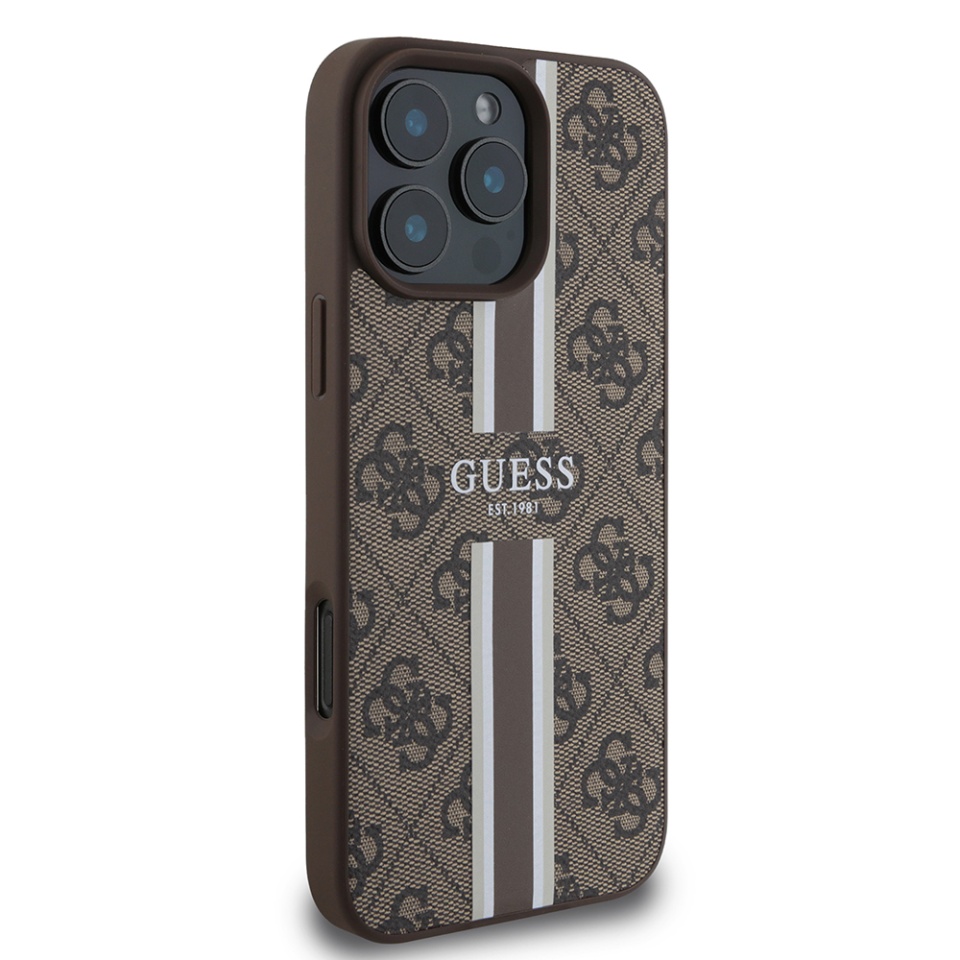 Husa pentru iPhone 16 Pro Max, Guess, Hardcase 4G Printed Stripes MagSafe, Maro - 3 | YEO
