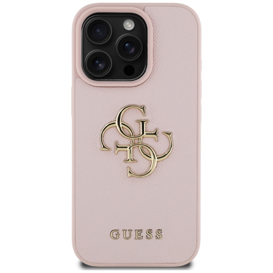 Husa pentru iPhone 16 Pro Max, Guess, Hardcase Grained Big 4G Logo Small Classic Logo, Protectie Slim, Roz - 2 | YEO