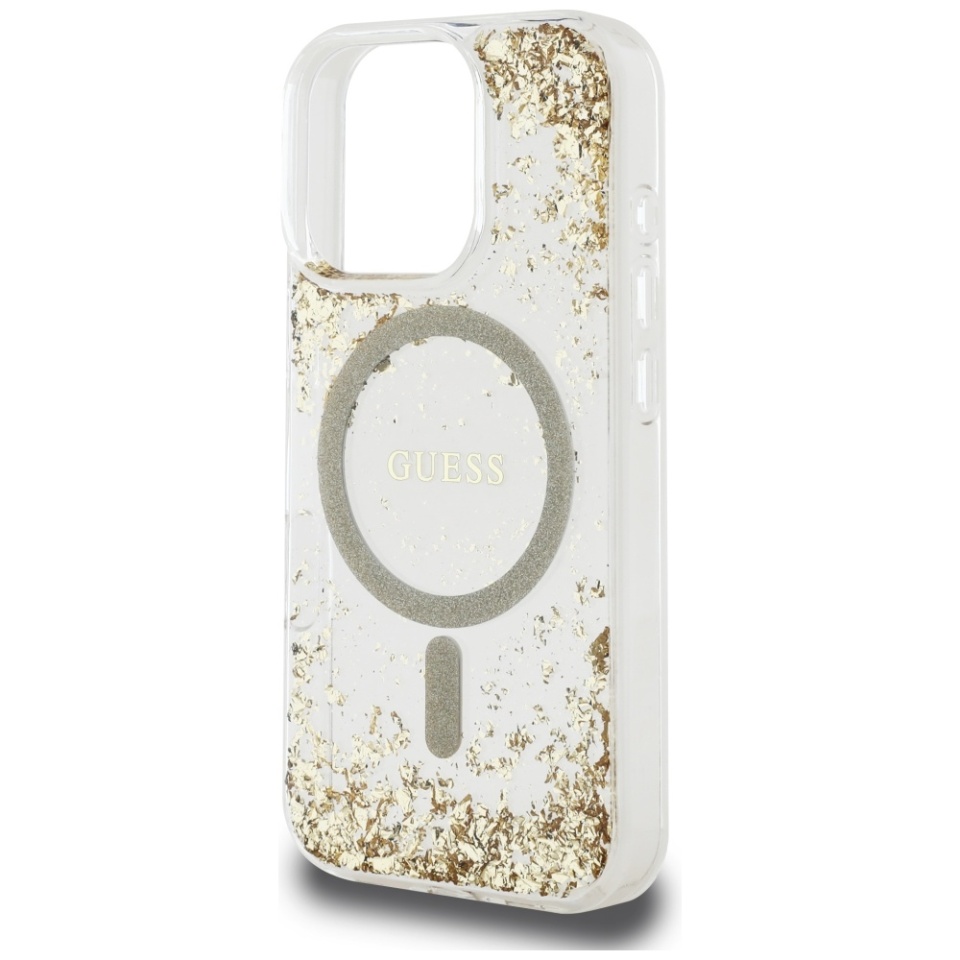 Husa pentru iPhone 16 Pro Max, Hardcase Resin Bottom Glitter MagSafe, Guess - Auriu - 1 | YEO