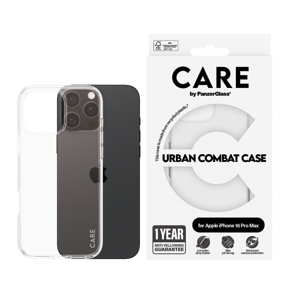 Husa pentru iPhone 16 Pro Max, PanzerGlass, CARE Flagship Urban Combat, Anti-Soc 4.8m, Anti-Ingalbenire, Design Slim, Compatibila MagSafe, Transparenta - 2 | YEO