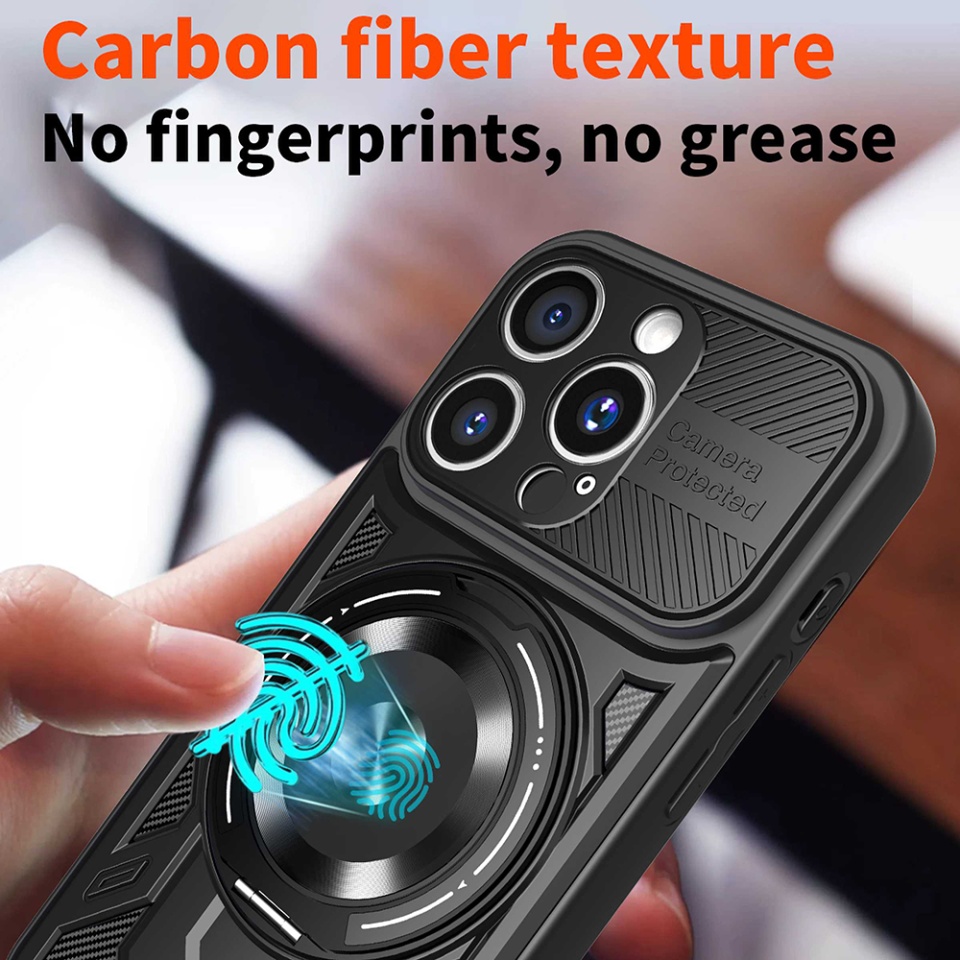 Husa pentru iPhone 16 Pro Max, SKYDDAR INNOVATION, RuggedCam, Inel magnetic antisoc, set cu sticker, Gri - 5