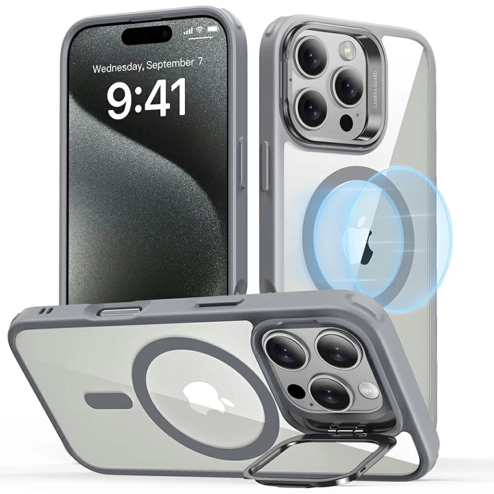 Husa pentru iPhone 16 Pro Max, slim MagSafe, Classic Hybrid HaloLock Kickstand ESR - Gri