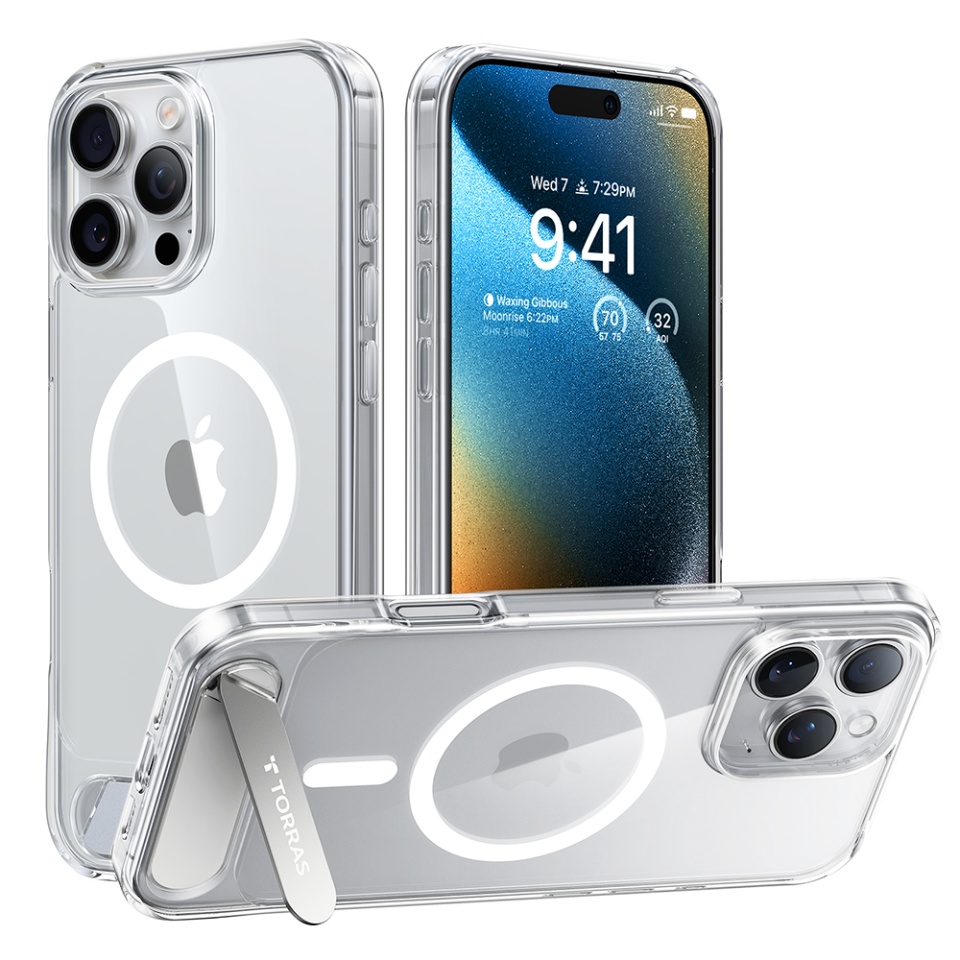 Husa pentru iPhone 16 Pro Max, Torras Pstand MagSafe, Transparenta