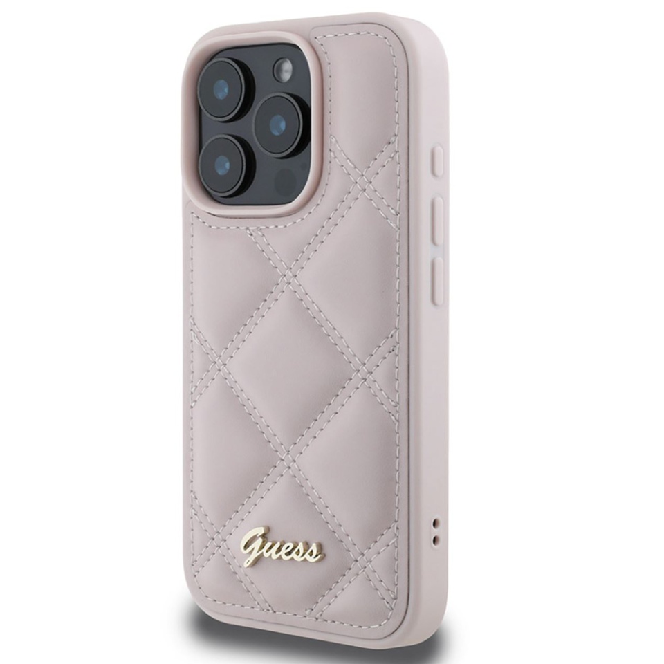 Husa pentru iPhone 16 Pro Quilted Metal Logo, Guess - Roz - 3 | YEO
