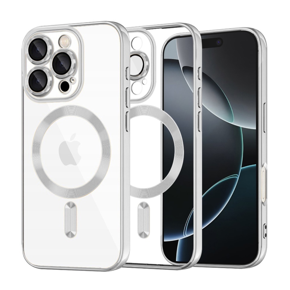 Husa pentru iPhone 16 Pro, SKYDDAR INNOVATION, Luxury Shield Magsafe, Protectie Antisoc, set cu sticker, Argintiu