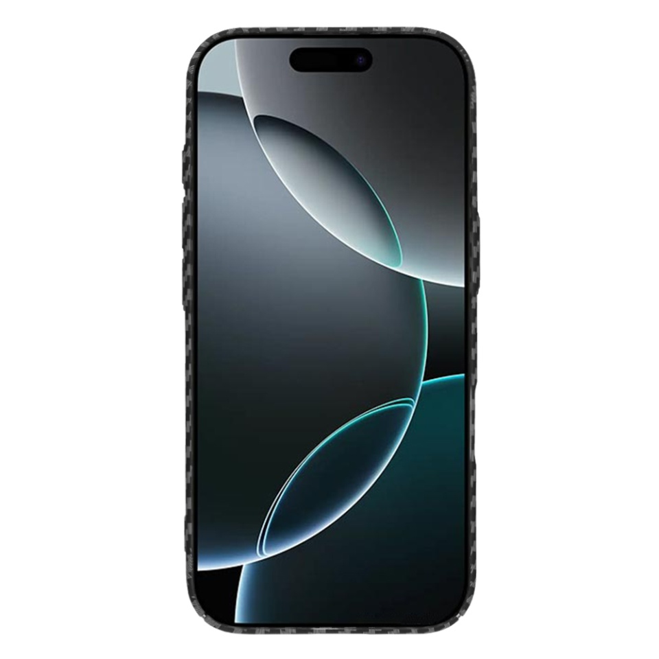Husa pentru iPhone 16 Pro, SKYDDAR INNOVATION, textura carbon, Carbonite FiberShell, Negru, set cu sticker - 1 | YEO