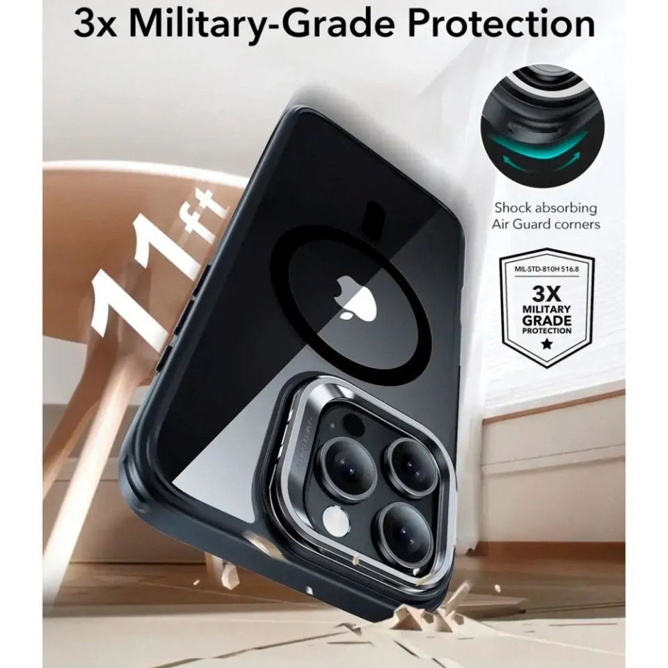 Husa pentru iPhone 16 Pro, slim, ESR Classic Hybrid HaloLock Kickstand, Negru/transparenta - 1 | YEO