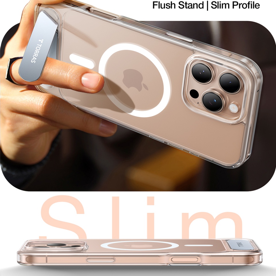 Husa pentru iPhone 16 Pro, Torras Pstand MagSafe, Transparenta - 3 | YEO