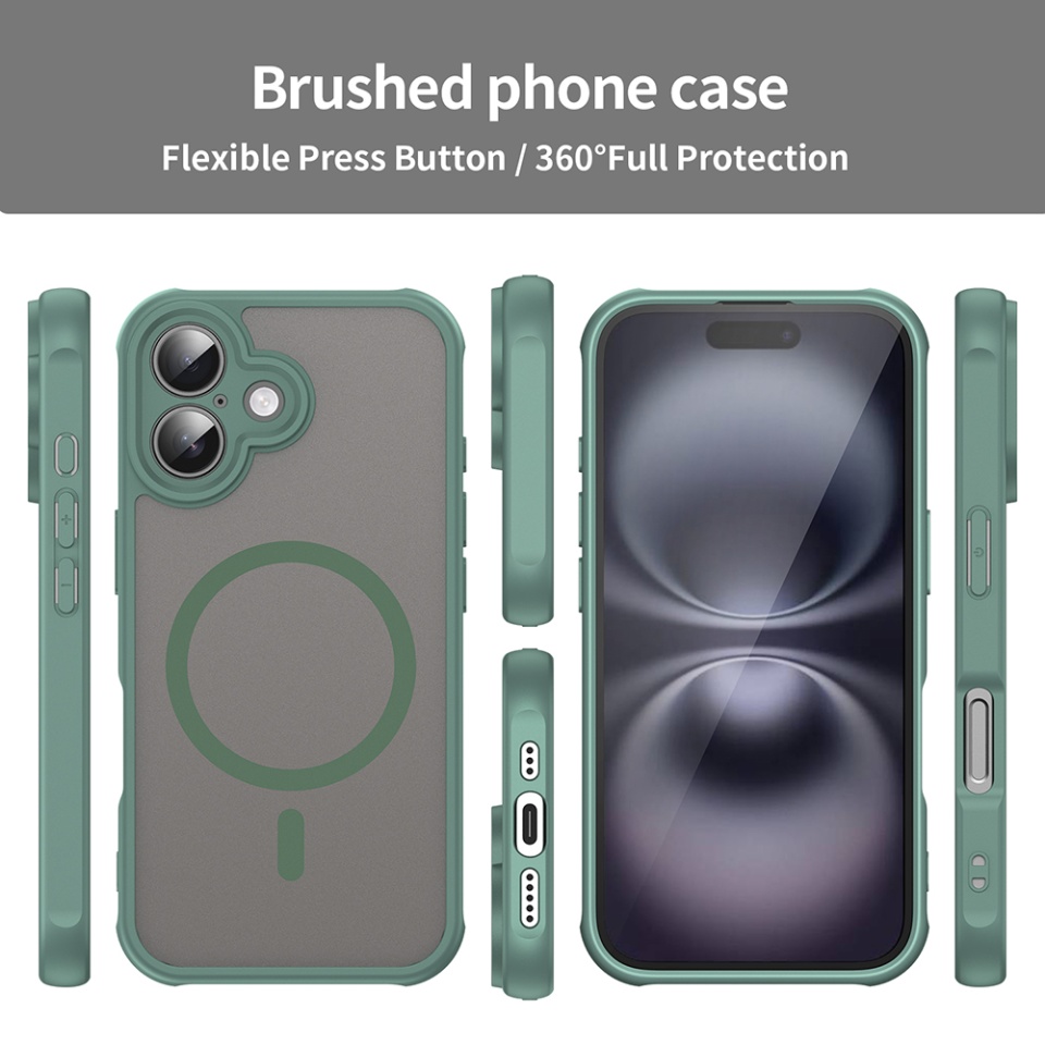 Husa pentru iPhone 16, SKYDDAR INNOVATION, HaloFrost MagSafe II, Antisoc, set cu sticker, Verde - 2 | YEO