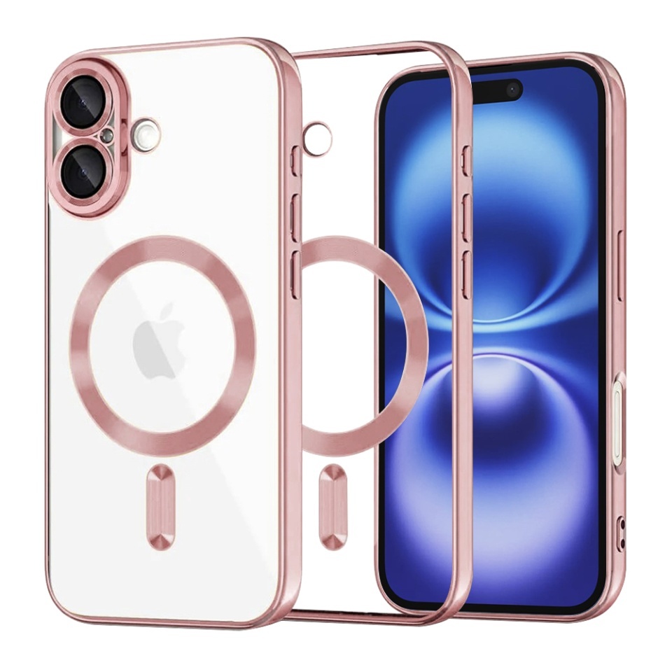 Husa pentru iPhone 16, SKYDDAR INNOVATION, Luxury Shield Magsafe, Protectie Antisoc, set cu sticker, Roz