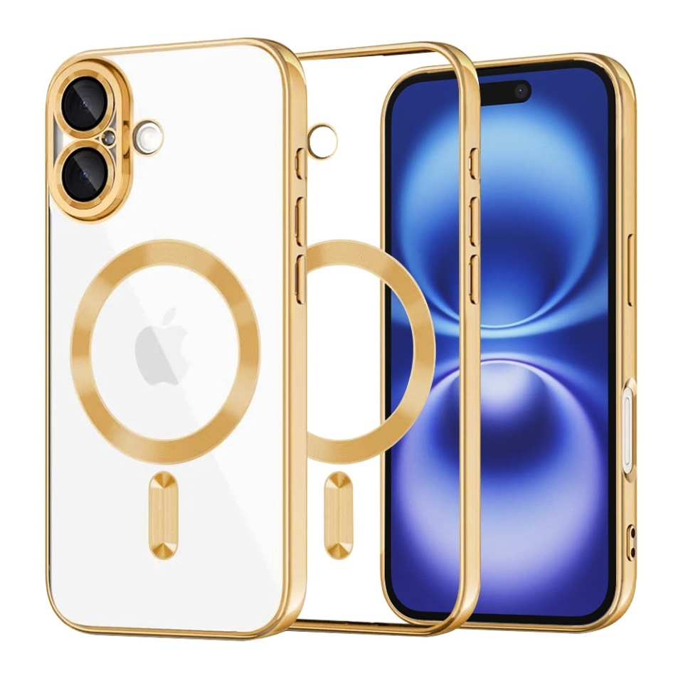 Husa pentru iPhone 16, SKYDDAR INNOVATION, Luxury Shield Magsafe, Protectie Antisoc, set cu sticker, Auriu