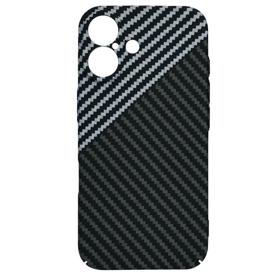 Husa pentru iPhone 16, SKYDDAR INNOVATION, textura carbon, Carbonite FiberShell, Gri, set cu sticker - 3 | YEO