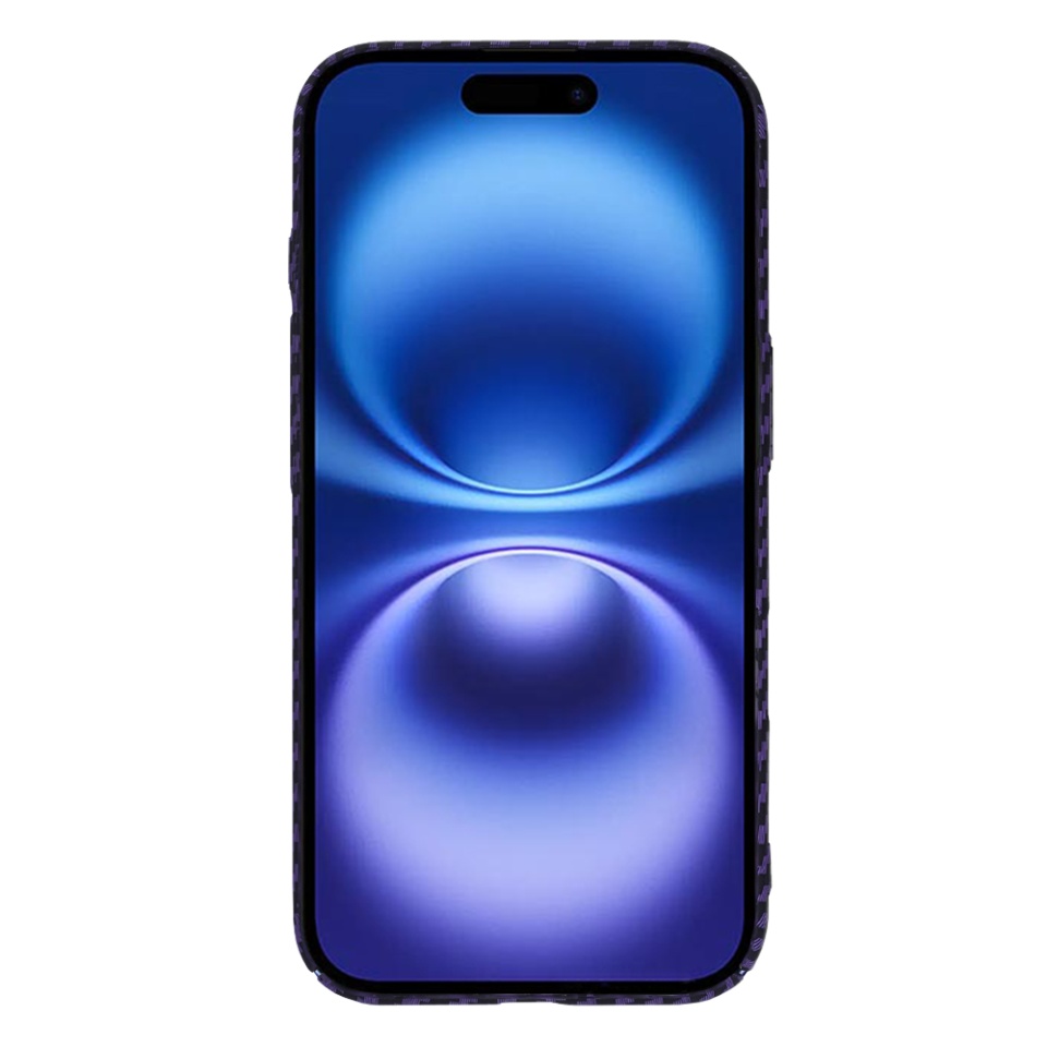 Husa pentru iPhone 16, SKYDDAR INNOVATION, textura carbon, Carbonite FiberShell, Mov, set cu sticker - 1 | YEO