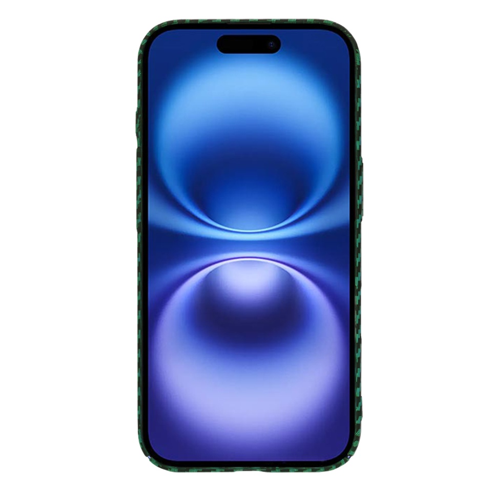 Husa pentru iPhone 16, SKYDDAR INNOVATION, textura carbon, Carbonite FiberShell, Verde, set cu sticker - 1 | YEO
