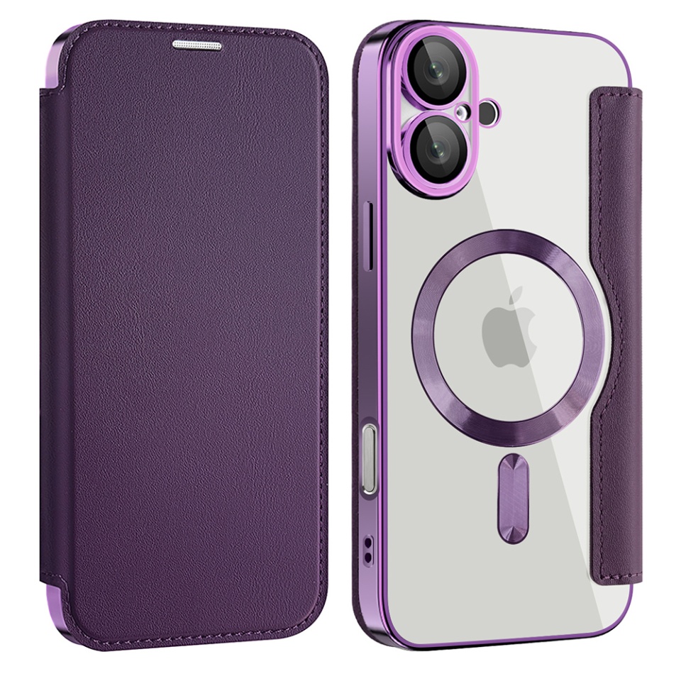 Husa pentru iPhone 16 tip carte, SKYDDAR INOVATION, SmartMag Book, Magsafe, RFiD, Suport Carduri, set cu sticker, Mov - 1 | YEO