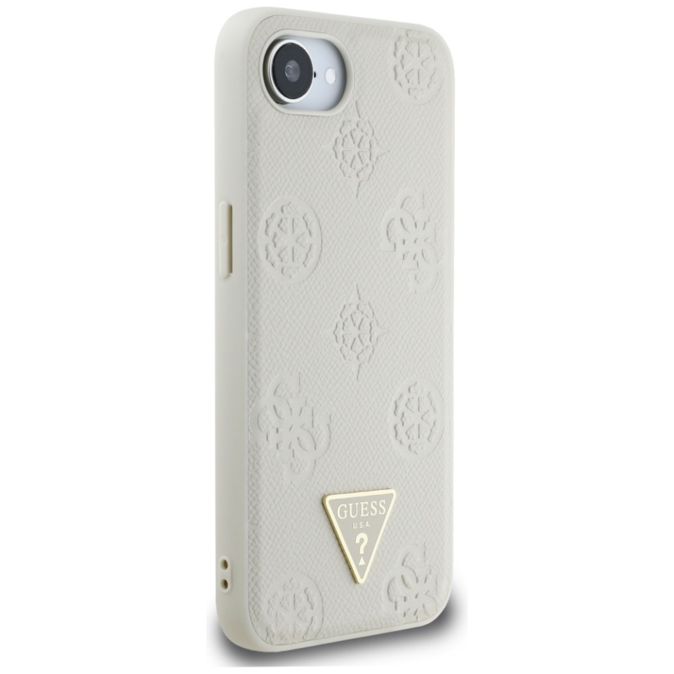 Husa pentru iPhone 16e, Guess, Peony Grained Hot Stamp Triangle Logo MagSafe, Bej - 1 | YEO