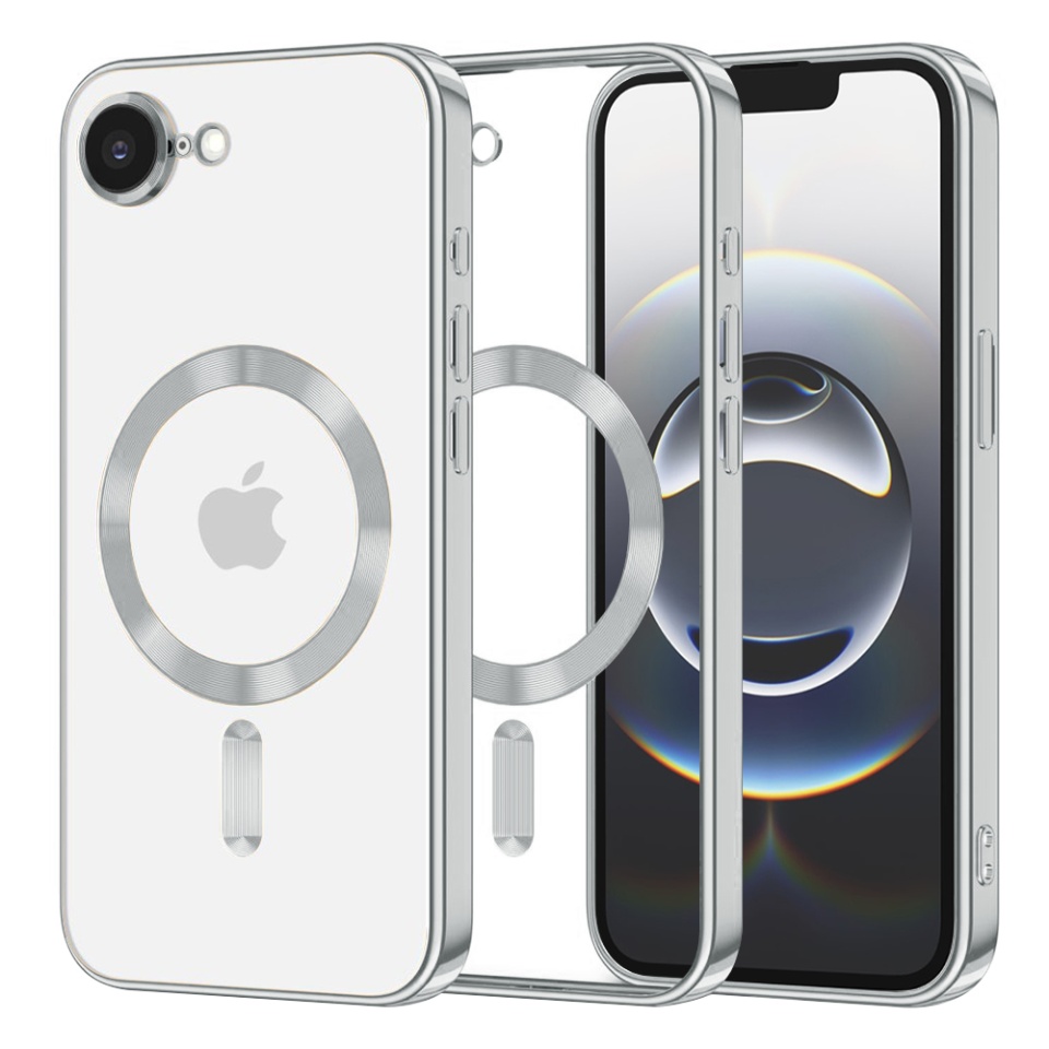 Husa pentru iPhone 16e, Luxury Shield Magsafe, Protectie Antisoc, set cu sticker, Argintiu