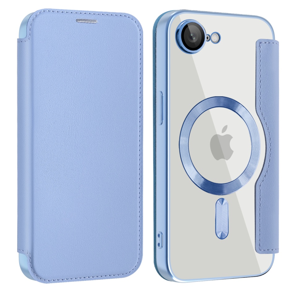 Husa pentru iPhone 16e tip carte, SKYDDAR INOVATION, SmartMag Book, Magsafe, RFiD, Suport Carduri, set cu sticker, Bleu - 1 | YEO