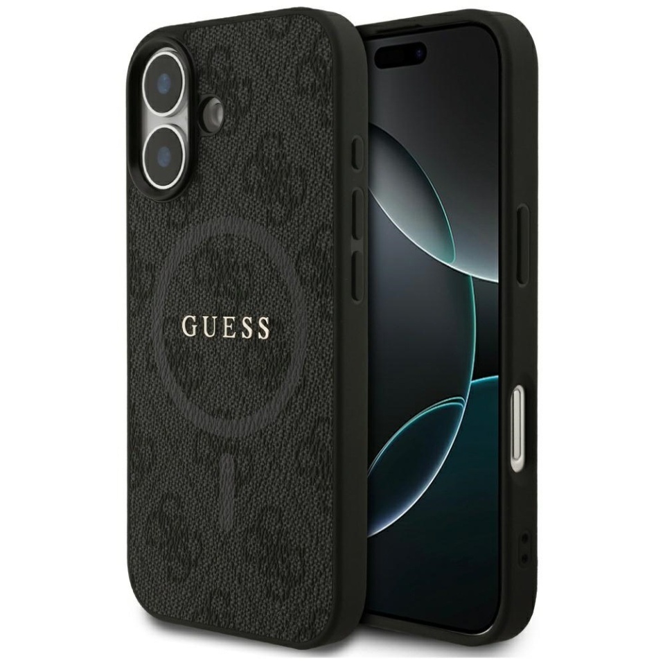 Husa pentru iPhone 17, 4G Ring Classic Logo MagSafe, Guess, Negru