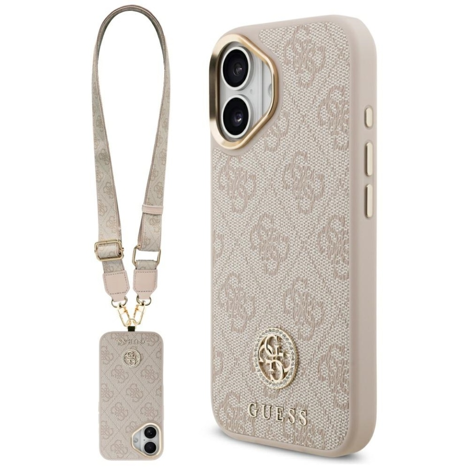Husa pentru iPhone 17, 4G Strass Logo with Big Strap Metal Button MagSafe, Protectie Slim, Roz